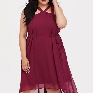 Burgundy hi-low dress
